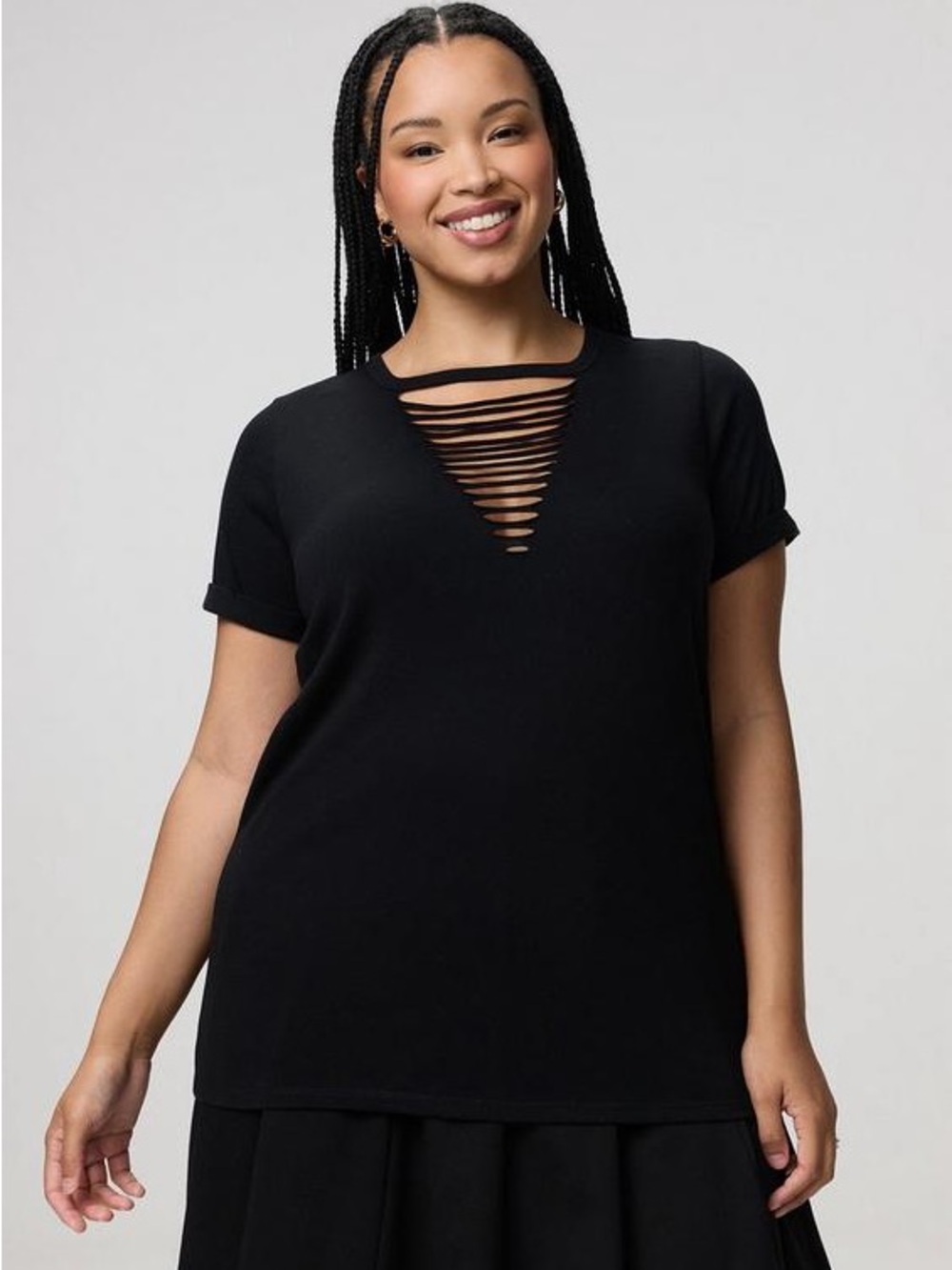 Cotton V-Neck Ladder Slash Tee